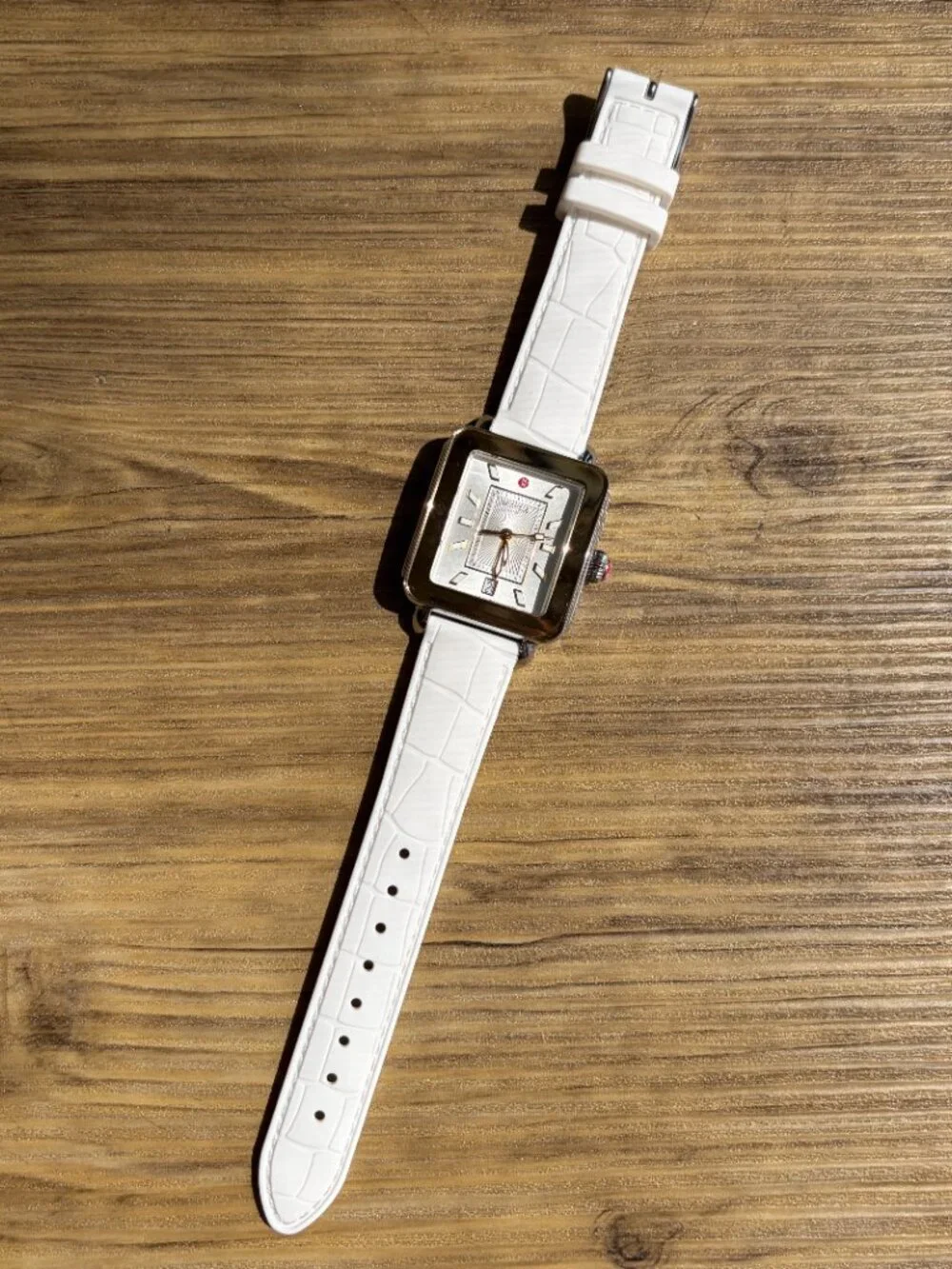 Authentic White and gold michele deco sport watch with white band need battery